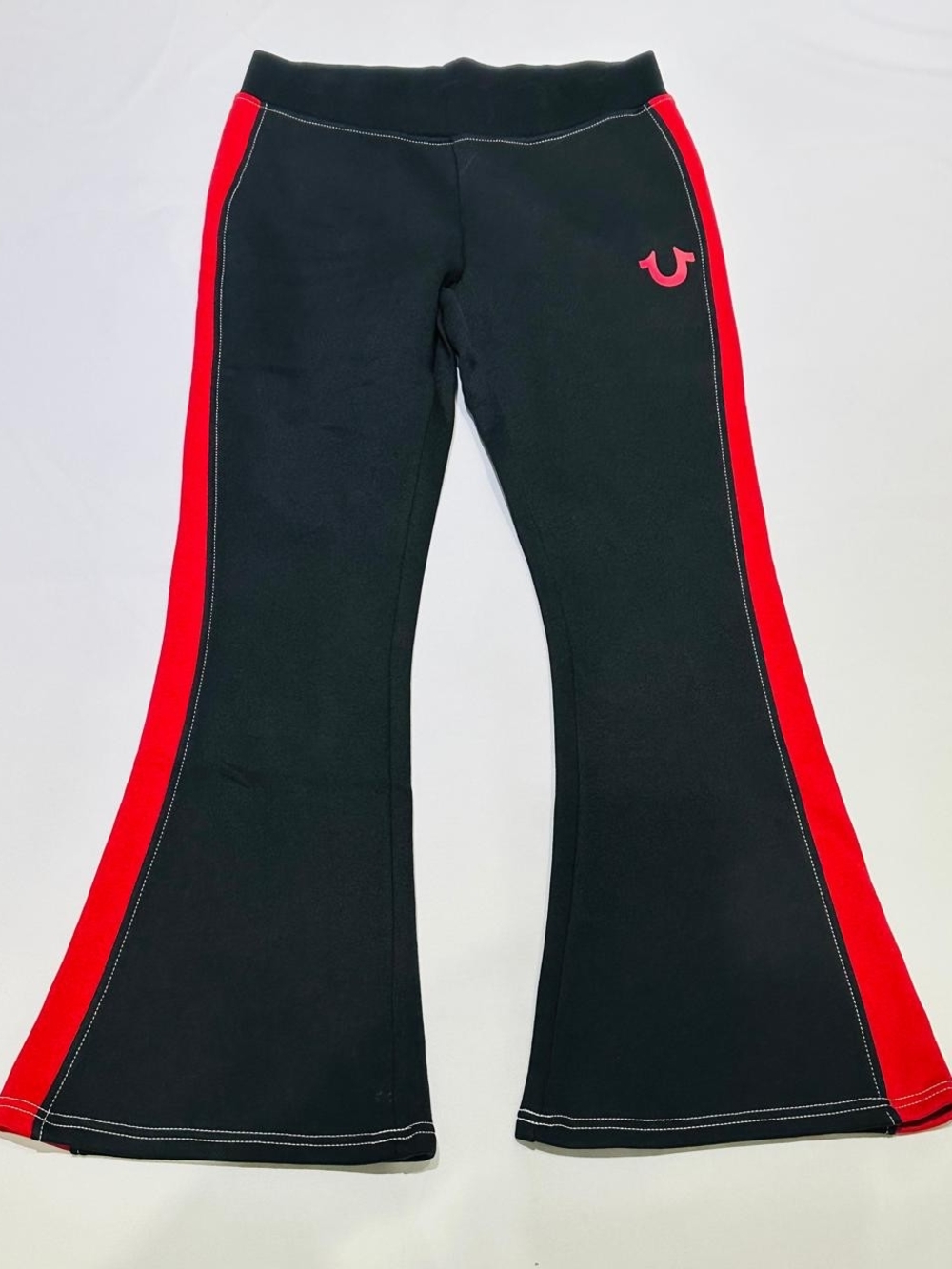 NWT 🔥 True Religion Women’s Flare Pants Jet Black / TRV Red Color Block Y2K
